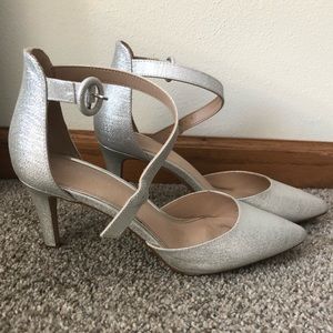 Kelly and Katie white heels with ankle strap